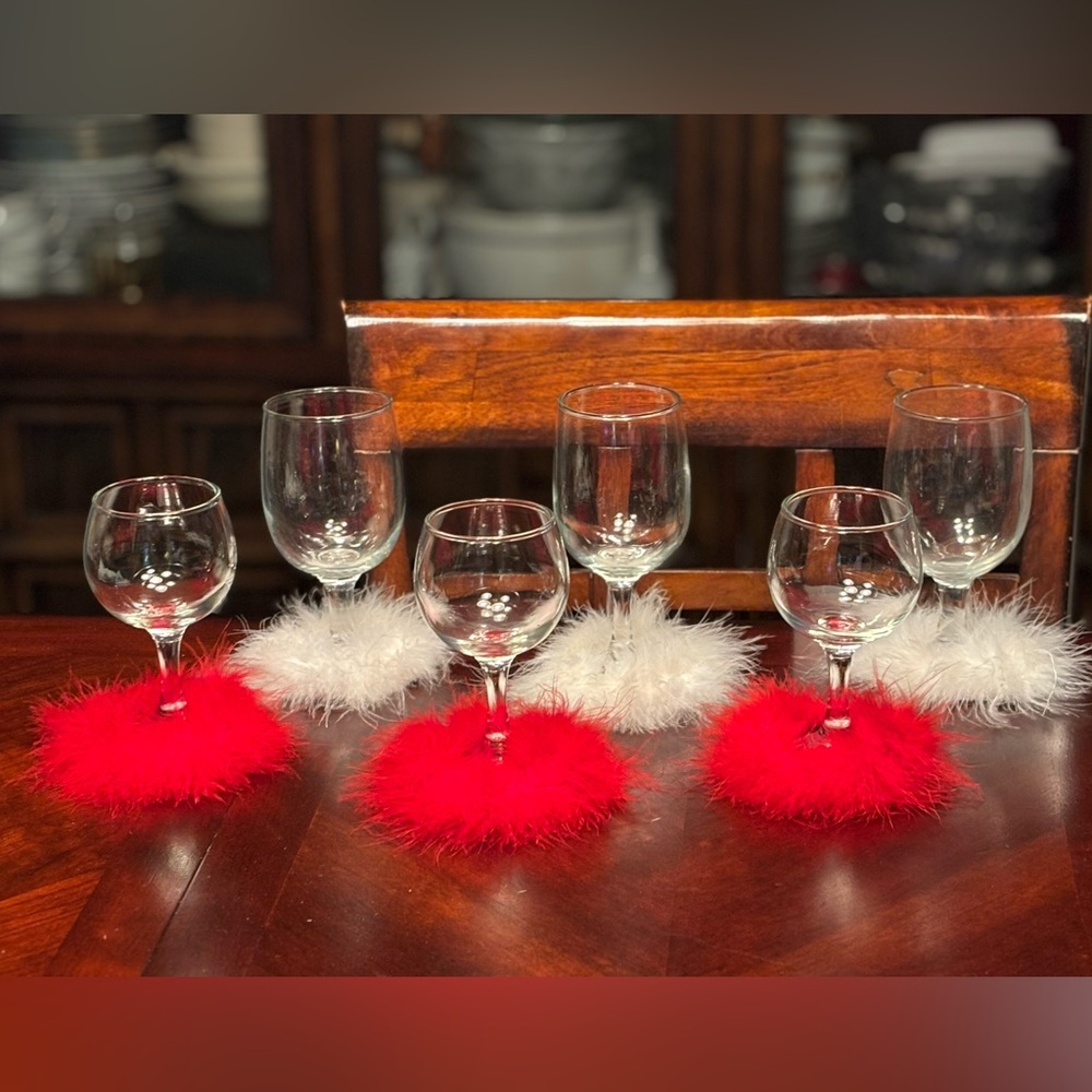 ZGallerie Set of 6 Red & White Feather Party Puffs Slip On Holiday Coasters